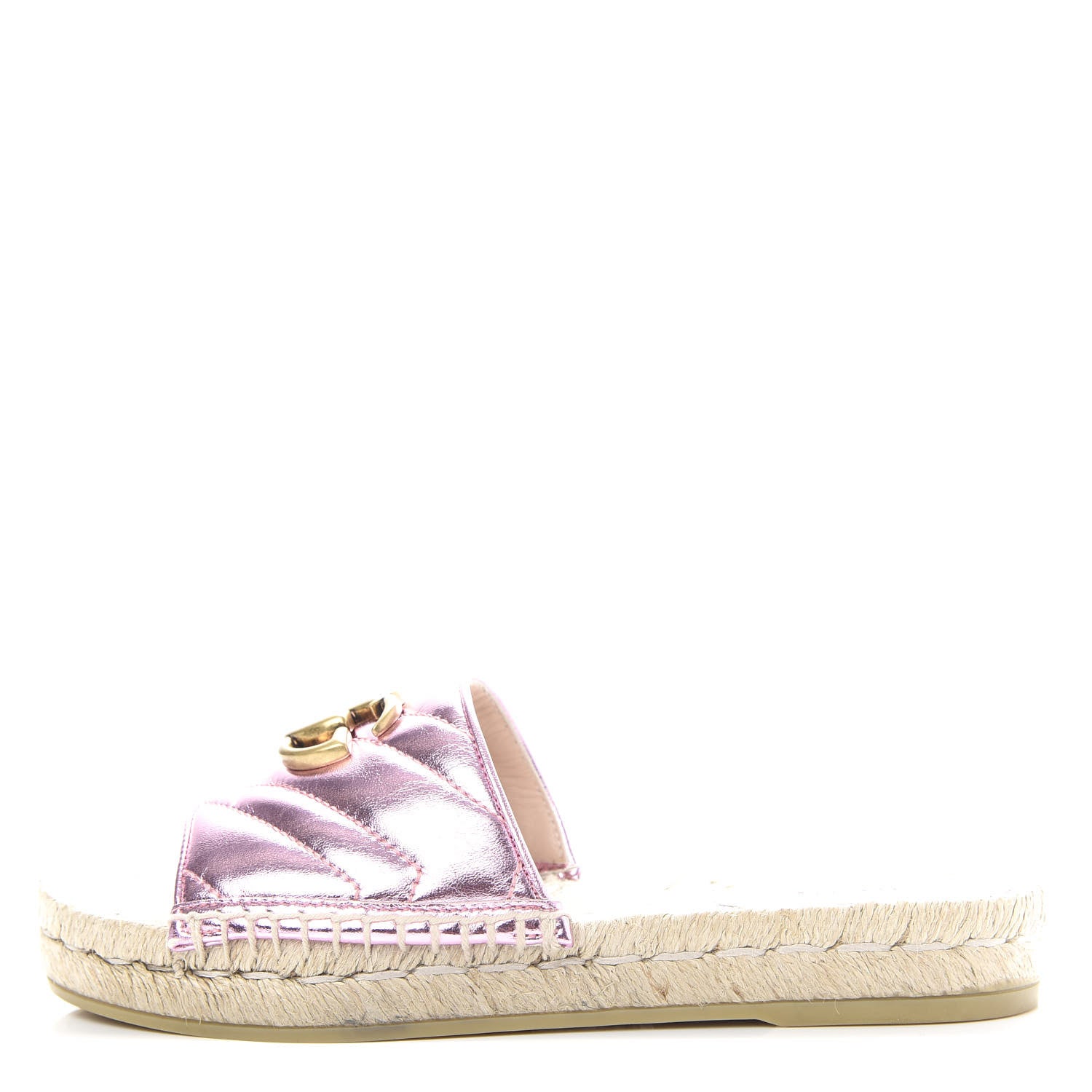 Gucci Metallic Nappa Matelasse GG Marmont Espadrille Slide Sandals 35.5 Rosa 1 of 11