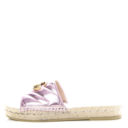 Gucci Metallic Nappa Matelasse GG Marmont Espadrille Slide Sandals 35.5 Rosa 1 of 11