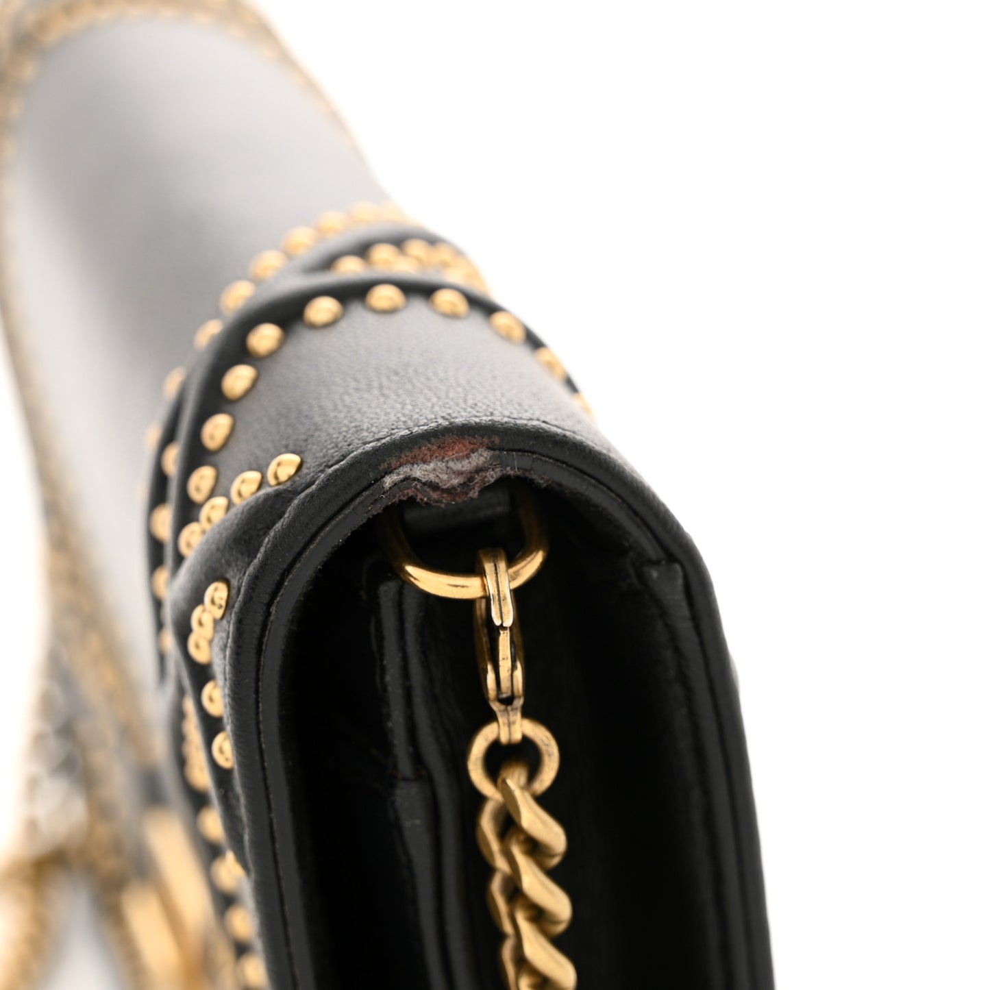 Calfskin Studded Diorama Wallet on Chain Pouch Black