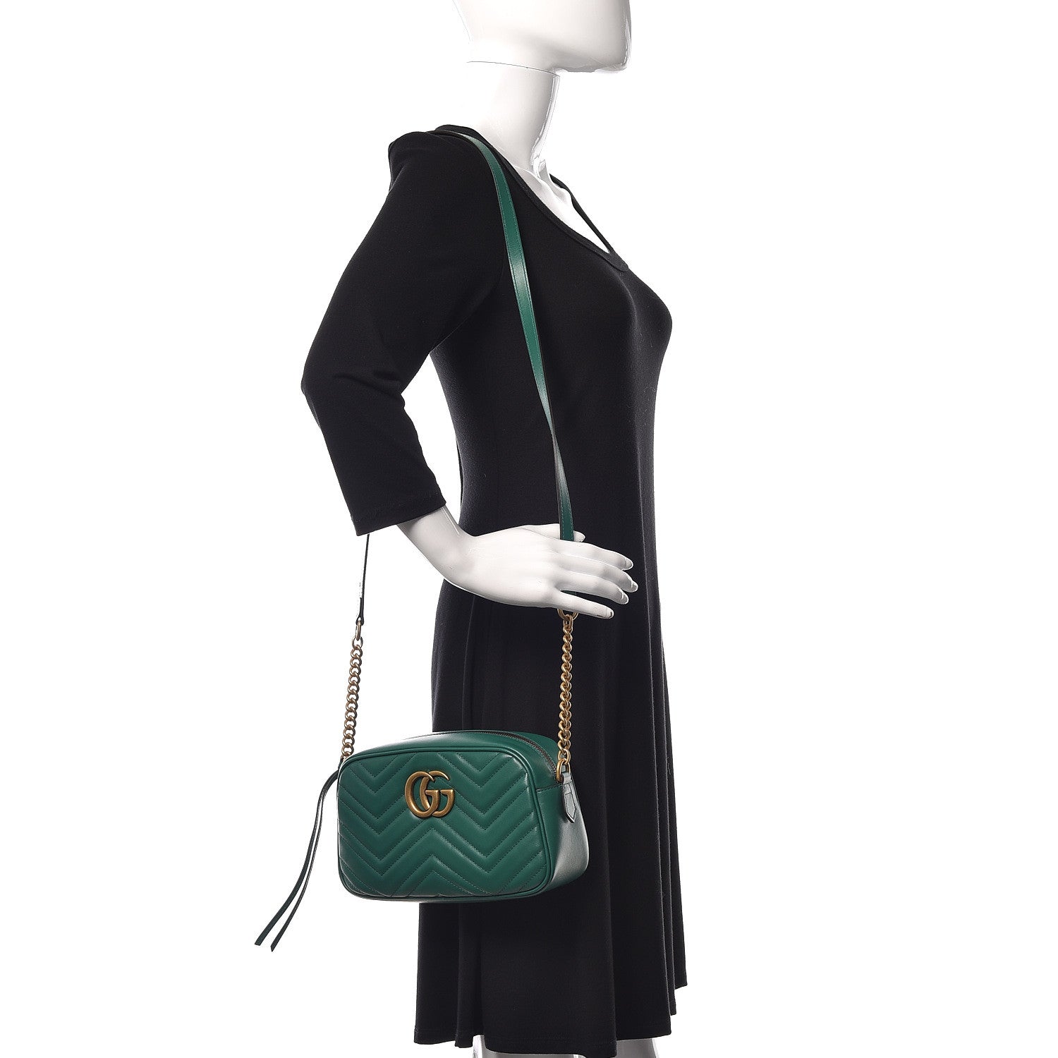 Gucci Calfskin Matelasse Small GG Marmont Chain Shoulder Bag Emerald Green 2 of 10