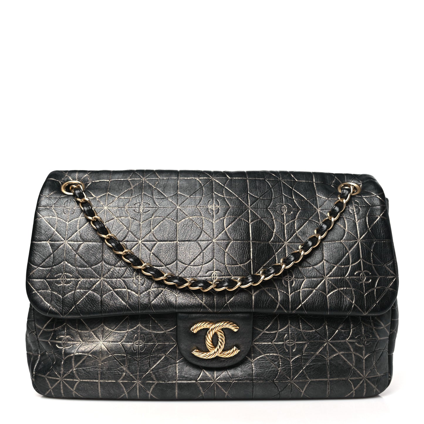 Metallized Effect Embossed Calfskin Quilted Paris Moscou Moujik Flap Black