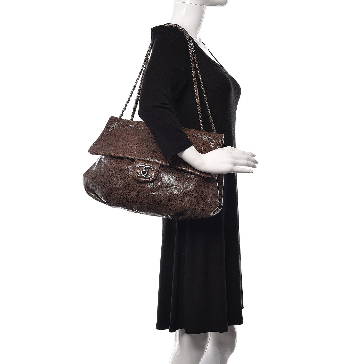 Chanel Grained Calfskin Quilted Maxi Elastic Flap Brown 2 of 10