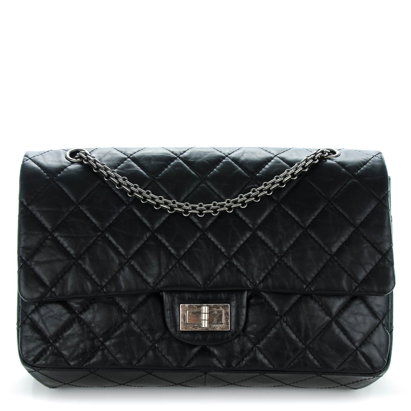 Aged Calfskin Quilted 2.55 Reissue 227 Flap Black