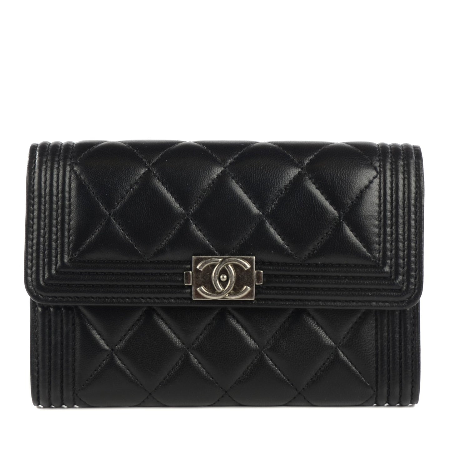 Calfskin Quilted Boy Card Holder Wallet Black