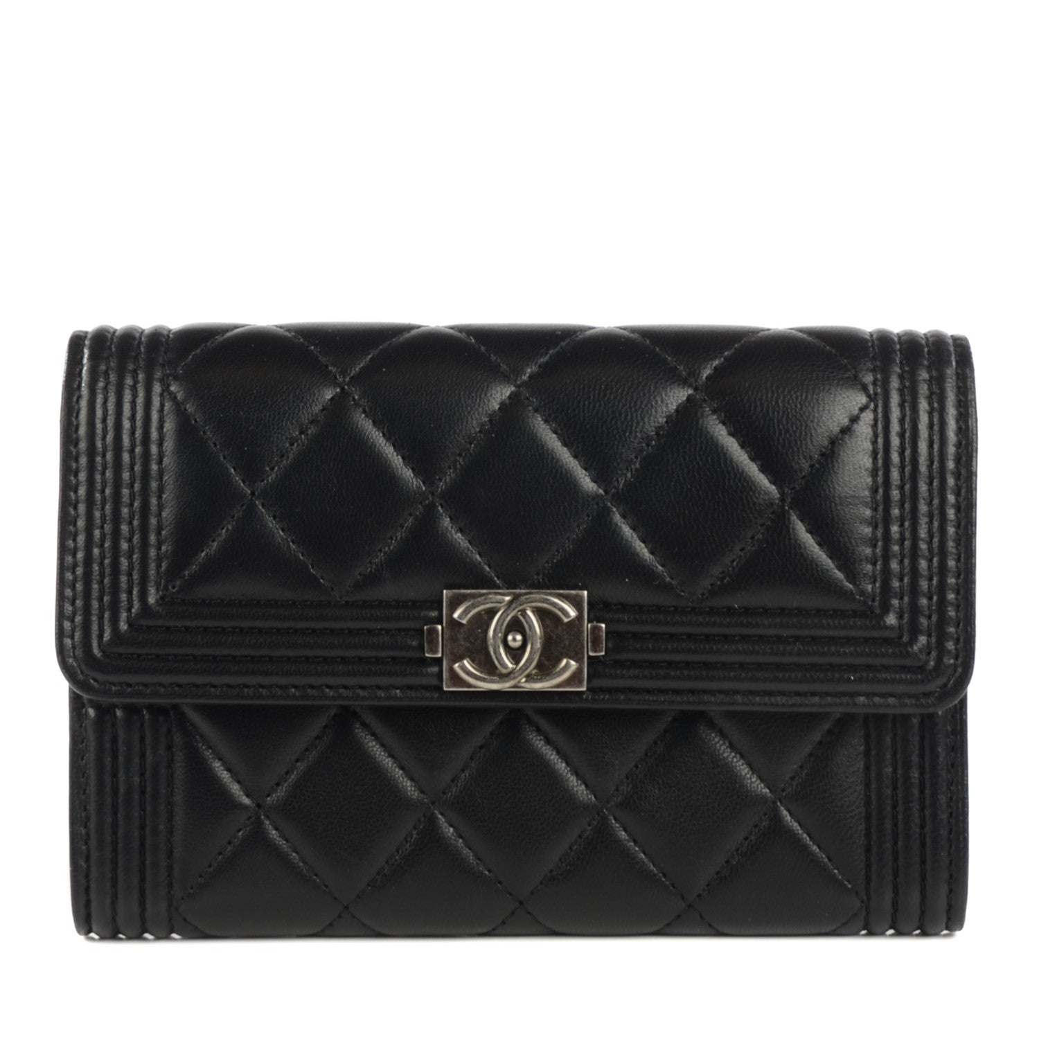 Chanel Calfskin Quilted Boy Card Holder Wallet Black 1 of 8
