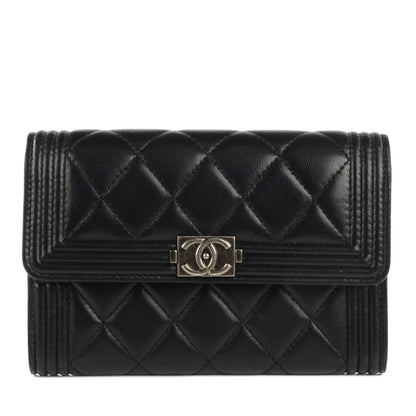 Chanel Calfskin Quilted Boy Card Holder Wallet Black 1 of 8