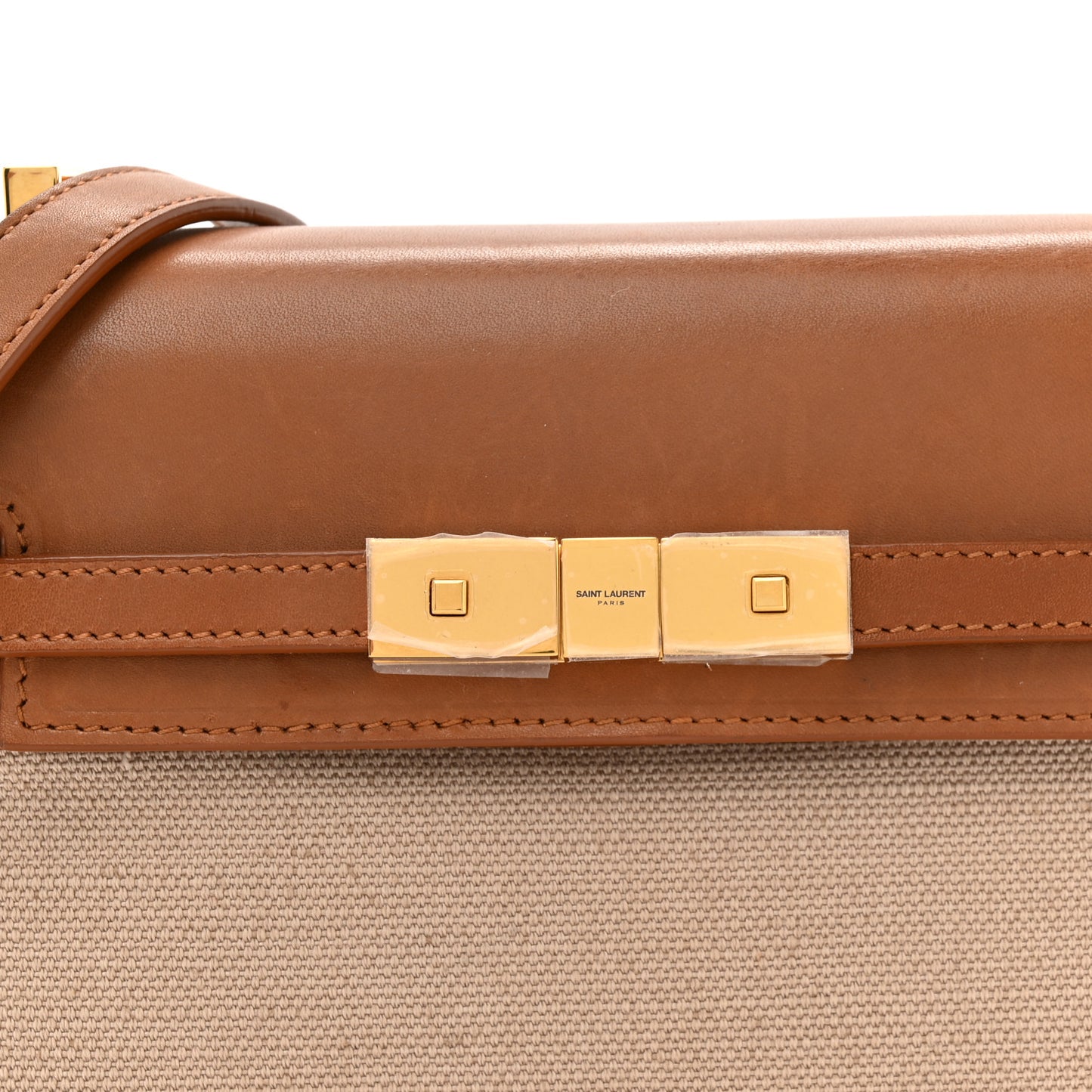 Canvas Calfskin Mini Manhattan Shoulder Bag  Natural Beige Brick