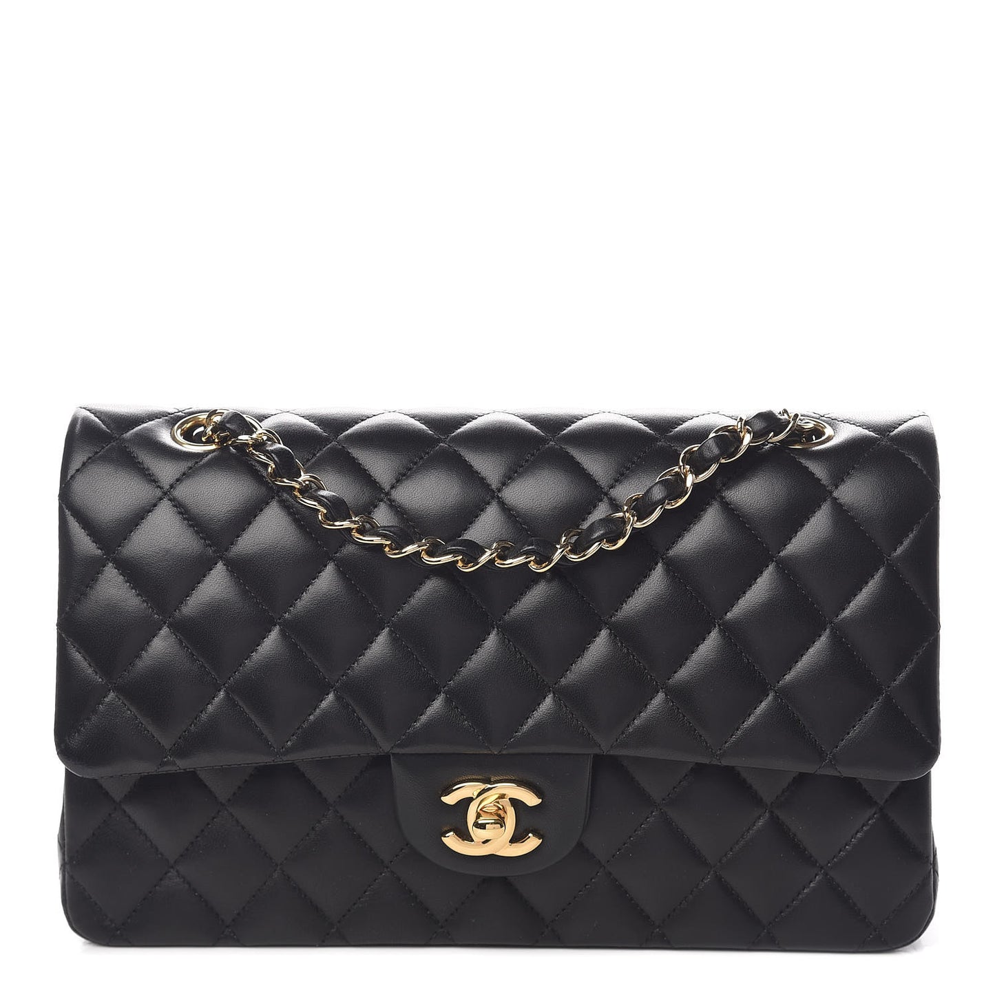 Lambskin Quilted Medium Double Flap Black