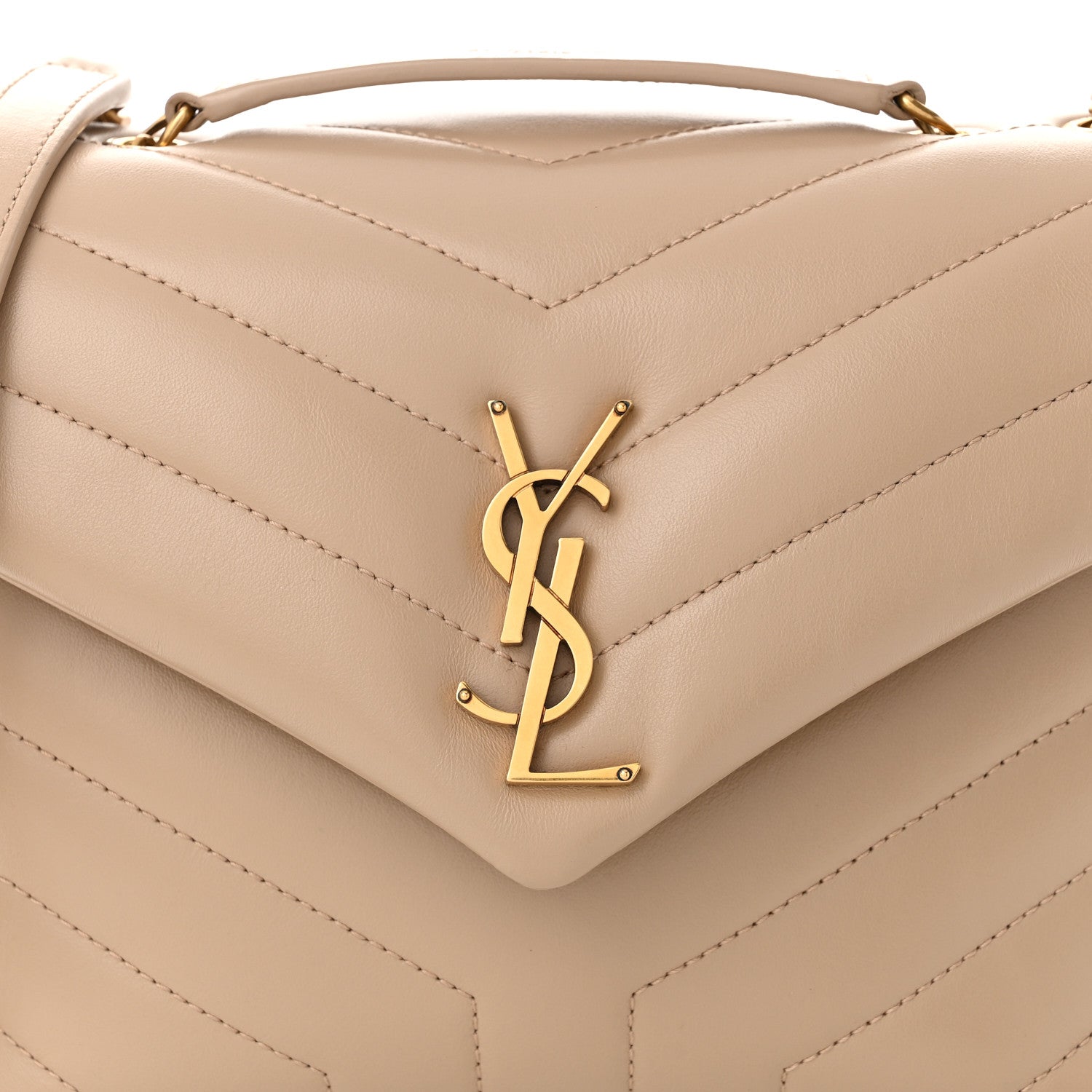 Saint Laurent Calfskin Y Quilted Monogram Small Loulou Chain Satchel Dark Beige 8 of 10