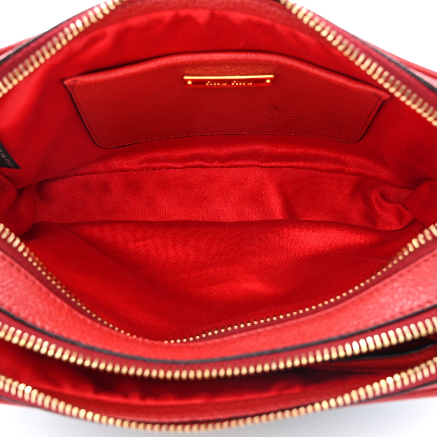 Miu Miu Goatskin Madras Double Zip Crossbody Bag Rosso Cielo 5 of 13