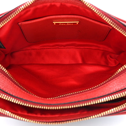 Miu Miu Goatskin Madras Double Zip Crossbody Bag Rosso Cielo 5 of 13