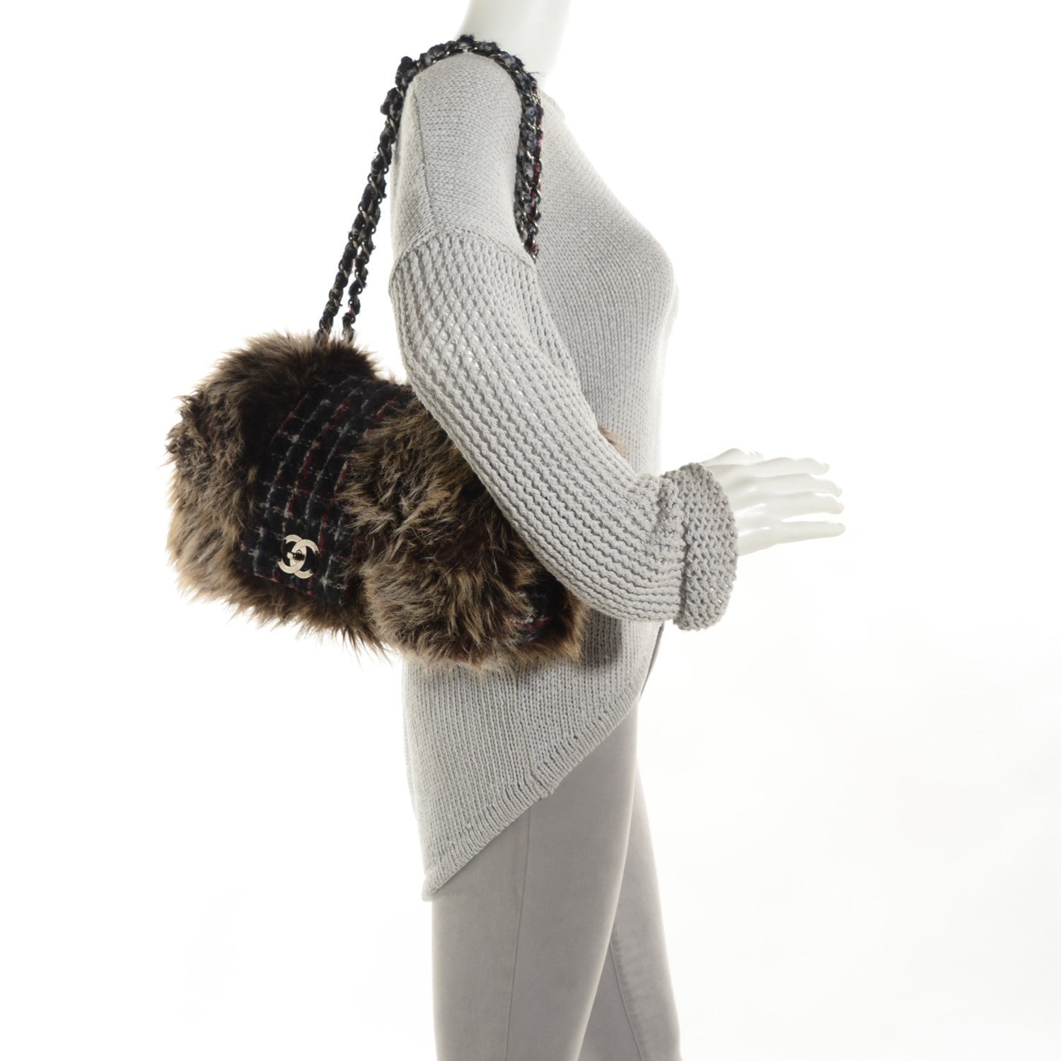 Chanel Tweed Arctic Fantasy Fur Flap Blue Red 2 of 9