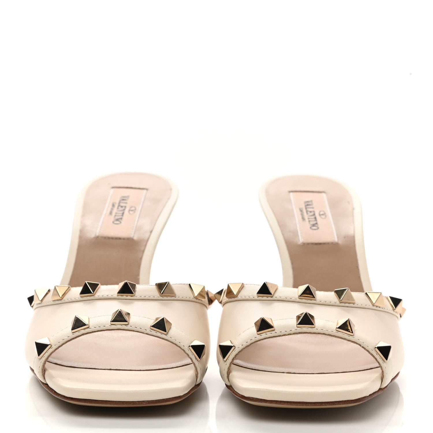 Valentino Garavani Calfskin Nappa Rockstud Wedge Sandals 36 Light Ivory 2 of 9