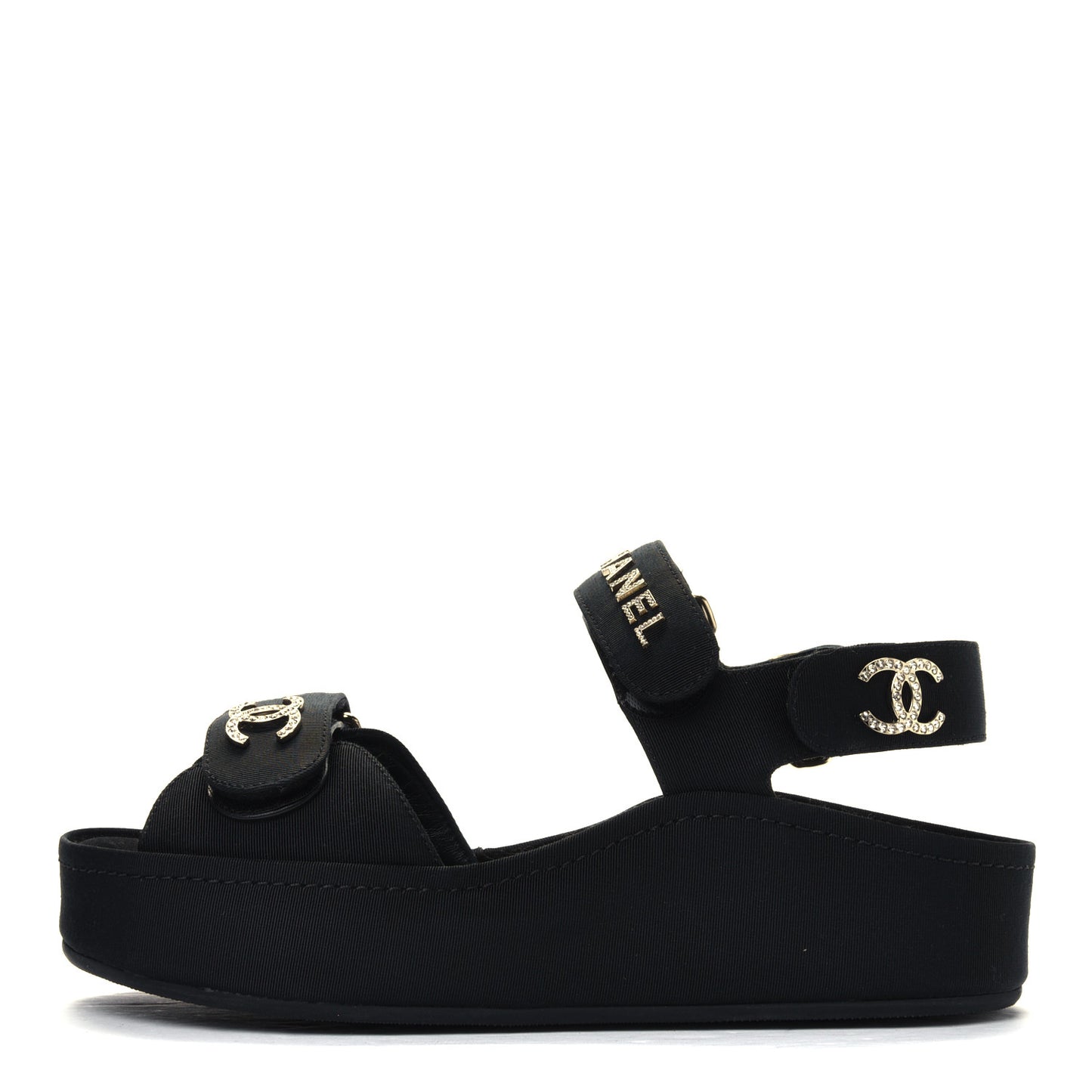 Grosgrain Crystal Logo Platform Sandals 35 Black
