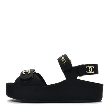 Chanel Grosgrain Crystal Logo Platform Sandals 35 Black 1 of 4