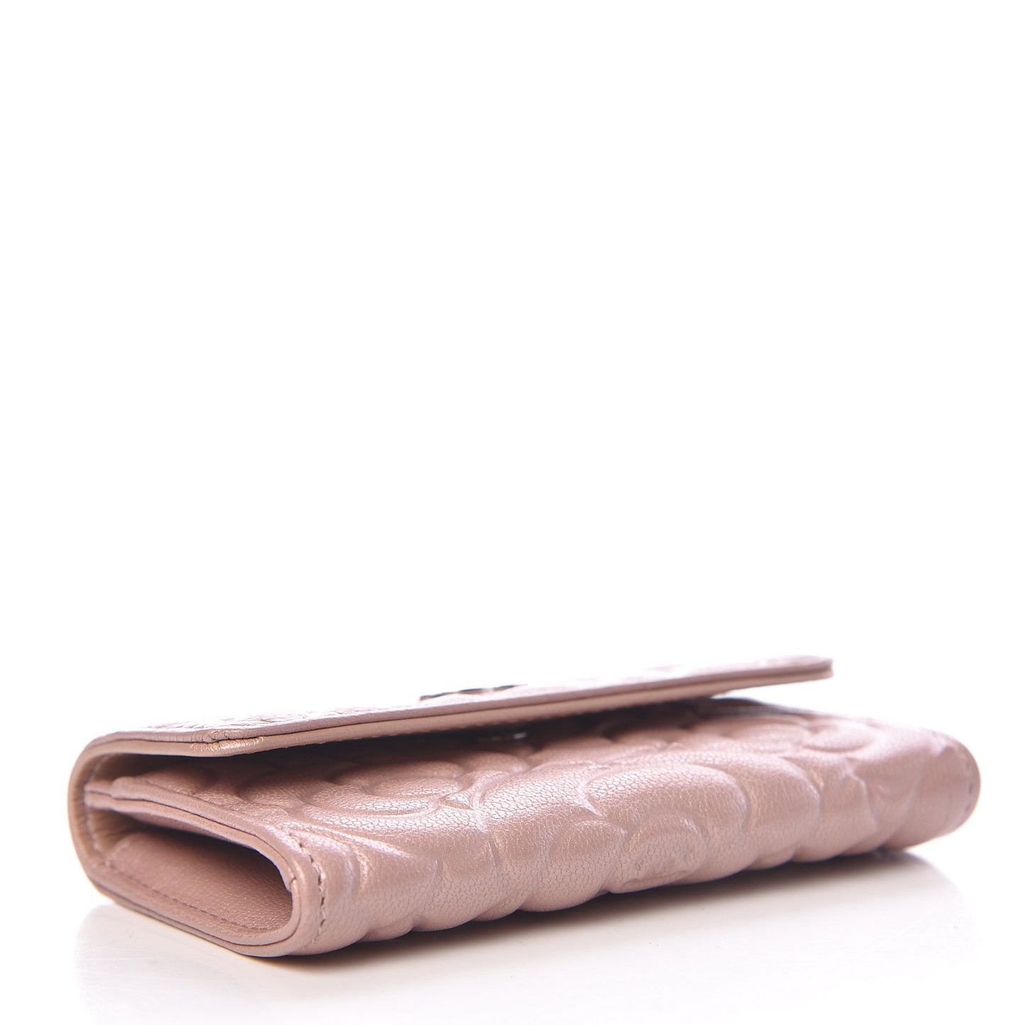 Goatskin Camellia Embossed Card Holder Wallet Light Pink