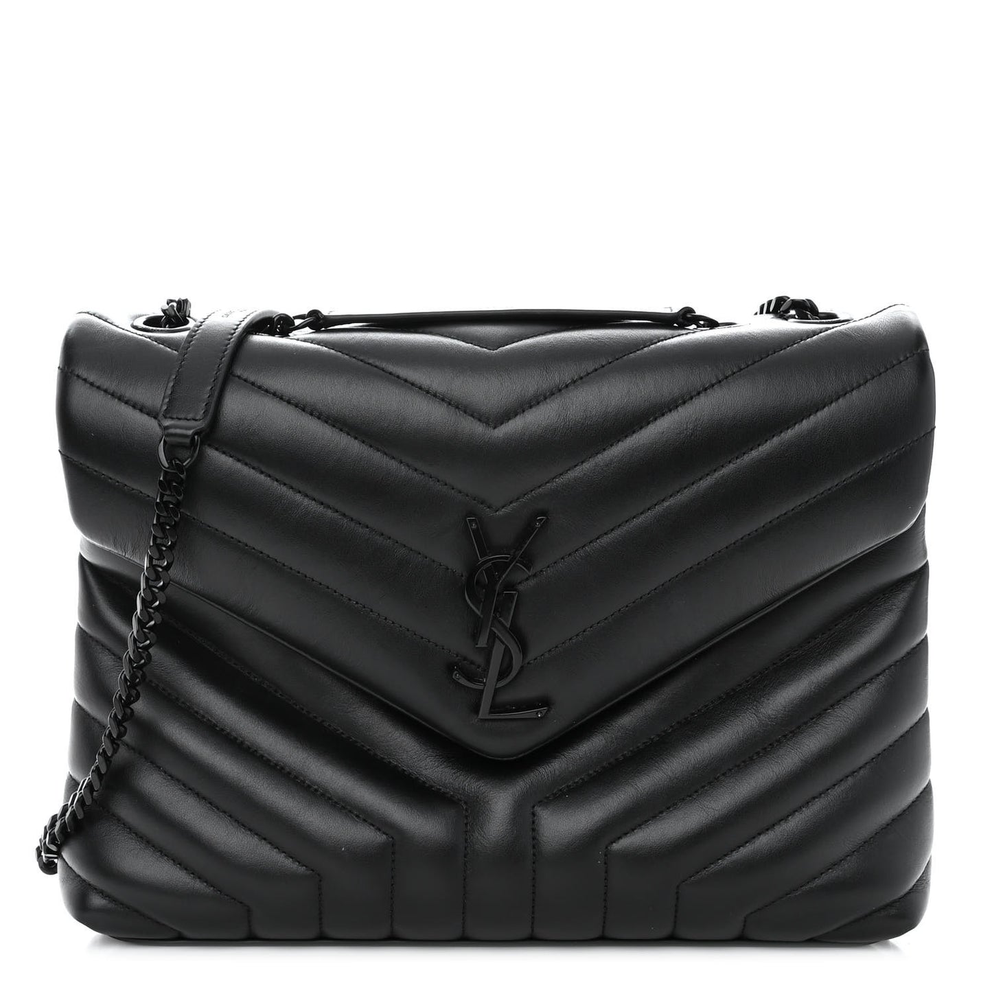 Calfskin Y Quilted Monogram Monochrome Medium Loulou Chain Satchel Black