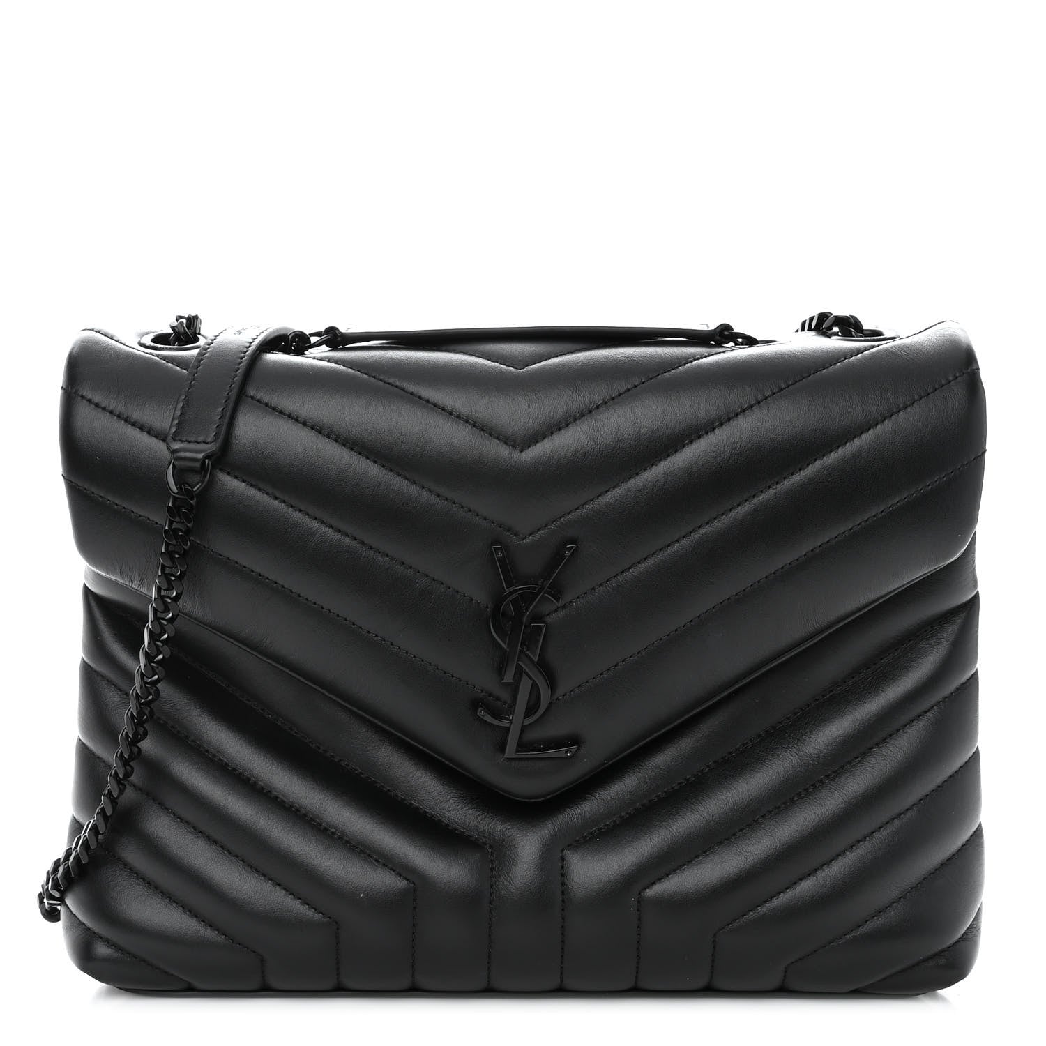 Saint Laurent Calfskin Y Quilted Monogram Monochrome Medium Loulou Chain Satchel Black 1 of 10