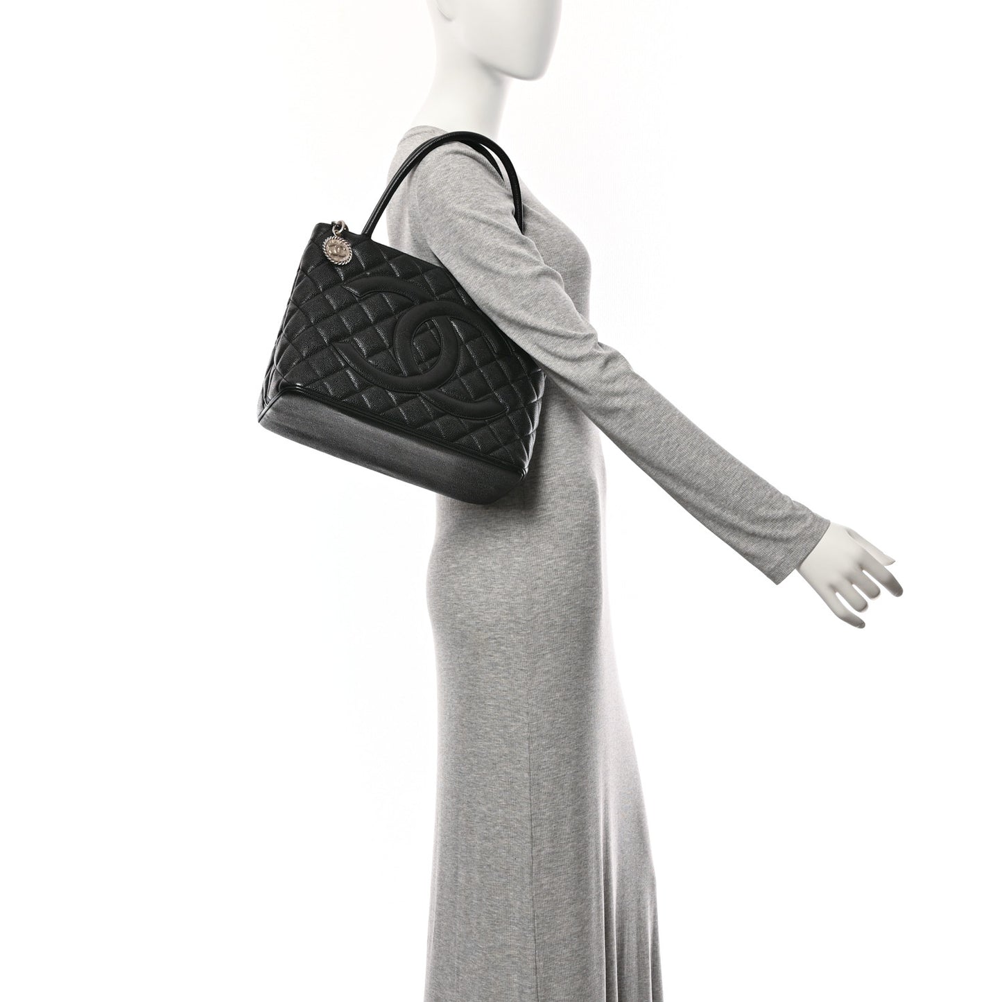 Caviar Quilted Medallion Tote Black