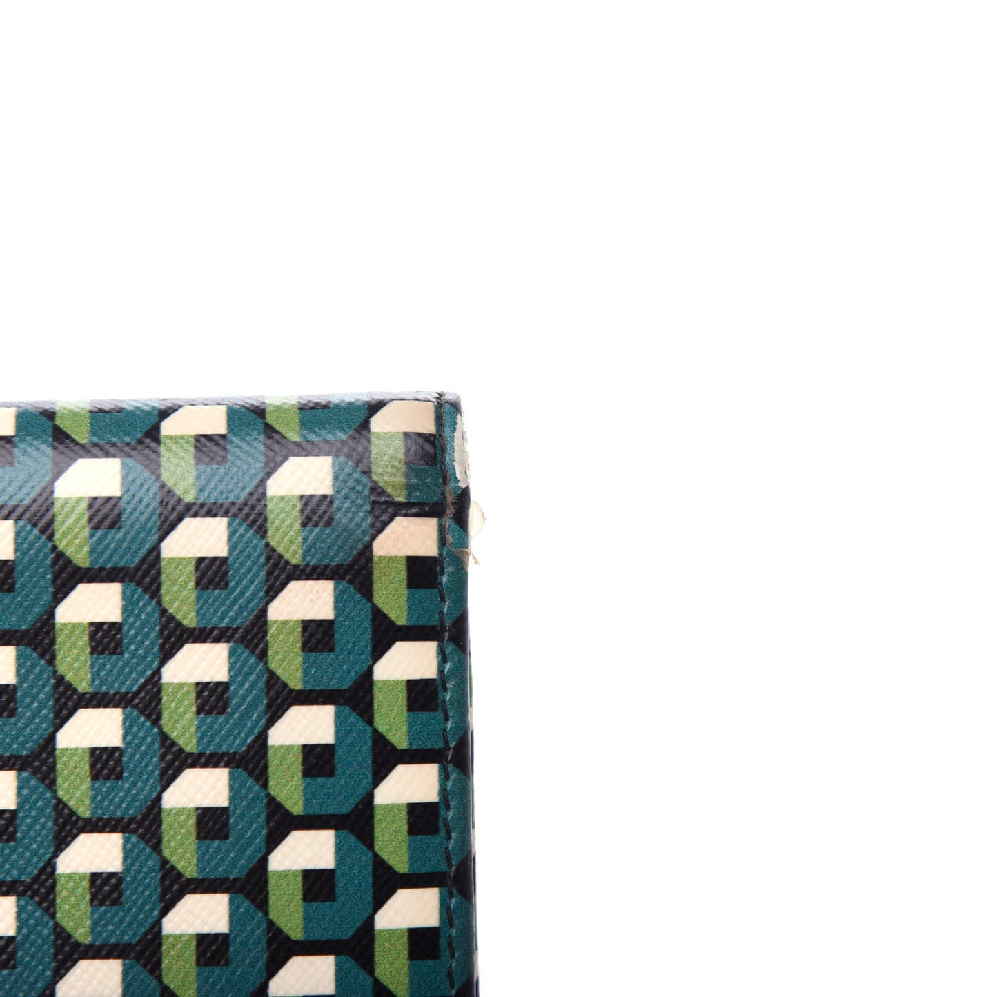 Saffiano Geometric Print Bi-Fold Wallet Smeraldo Dis