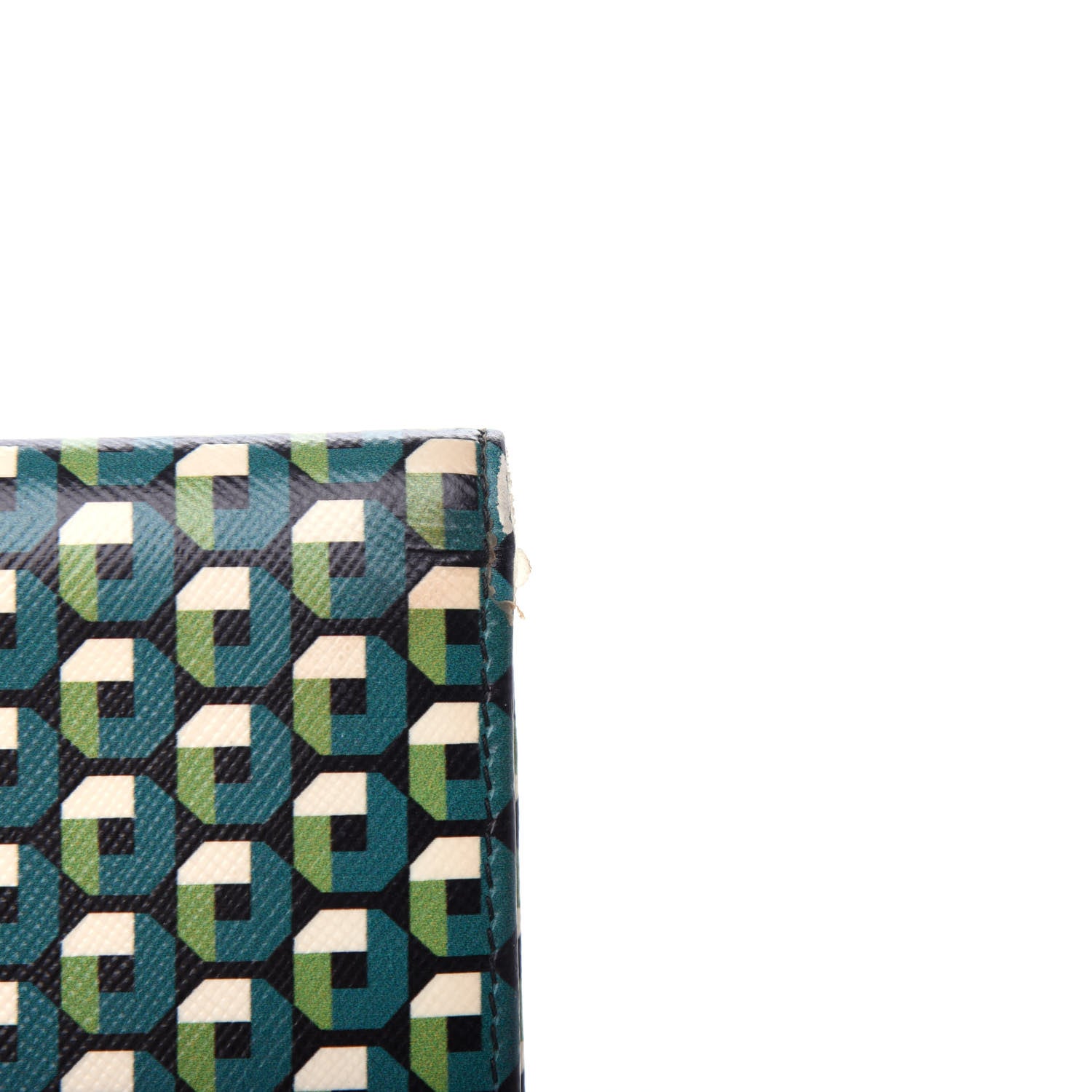Prada Saffiano Geometric Print Bi-Fold Wallet Smeraldo Dis 8 of 9