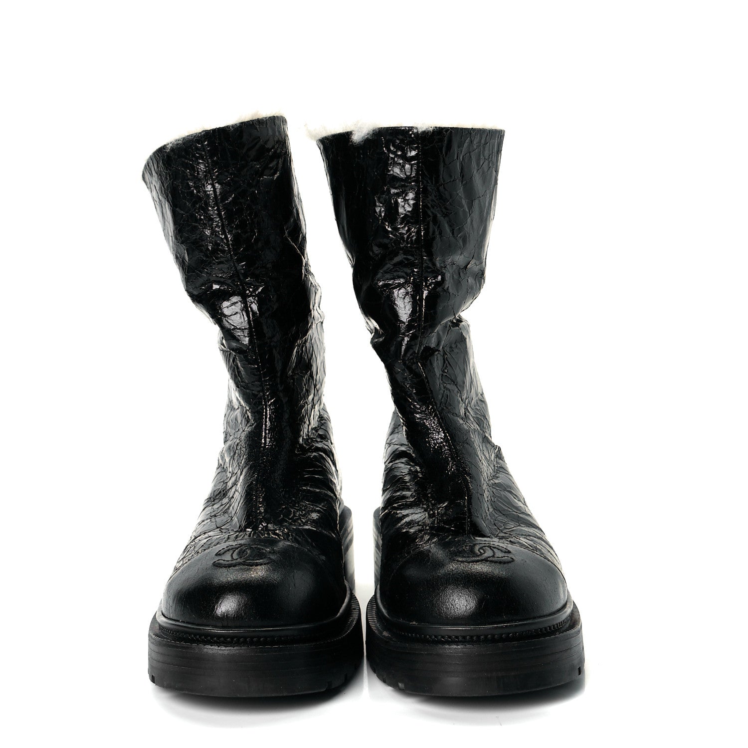 Chanel Lambskin Shearling Short Boots 38 Black 3 of 8