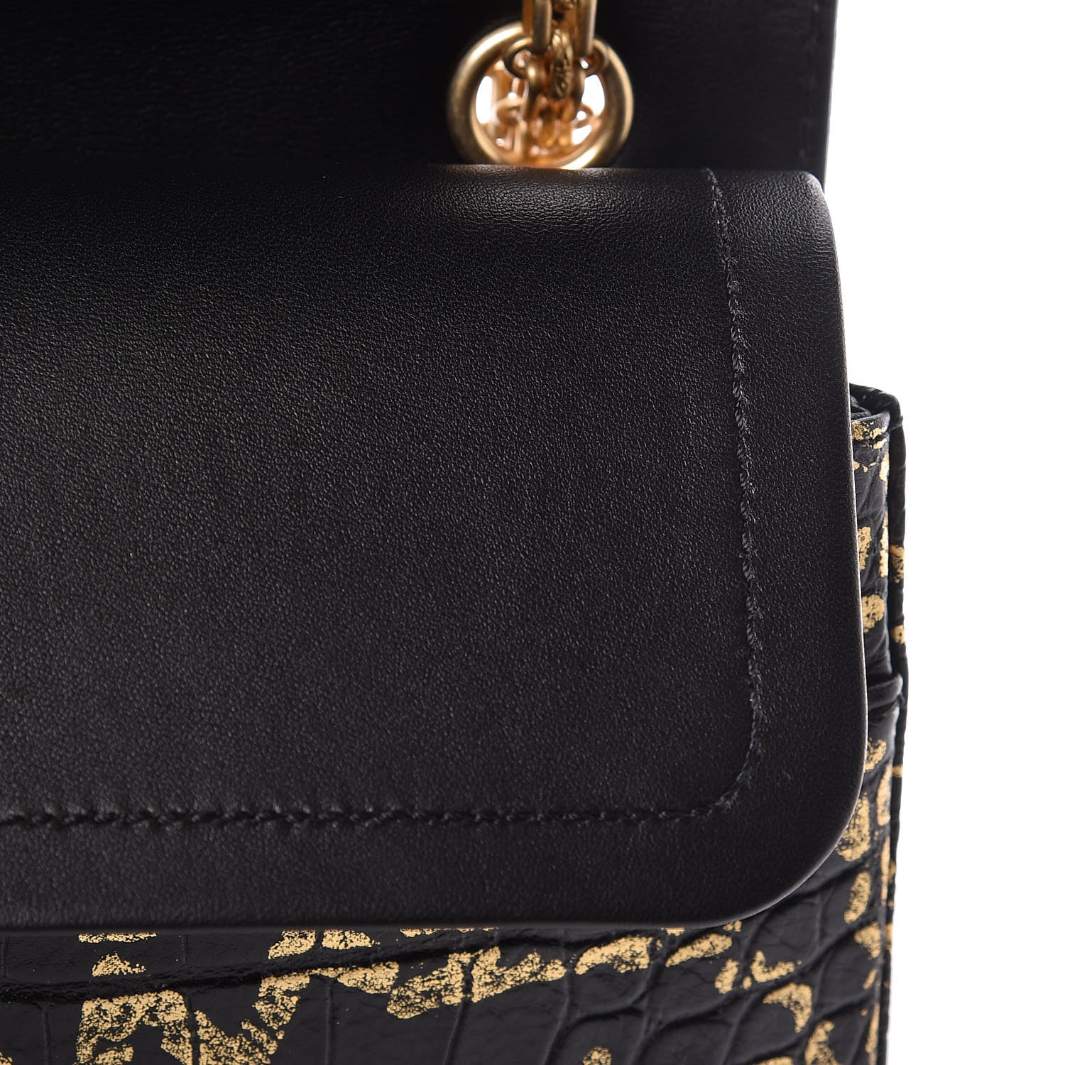 Chanel Calfskin Crocodile Embossed Graffiti 2.55 Cocodile Reissue 225 Flap Black Gold 14 of 14