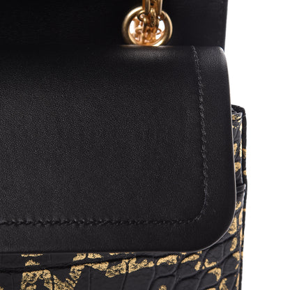 Chanel Calfskin Crocodile Embossed Graffiti 2.55 Cocodile Reissue 225 Flap Black Gold 14 of 14
