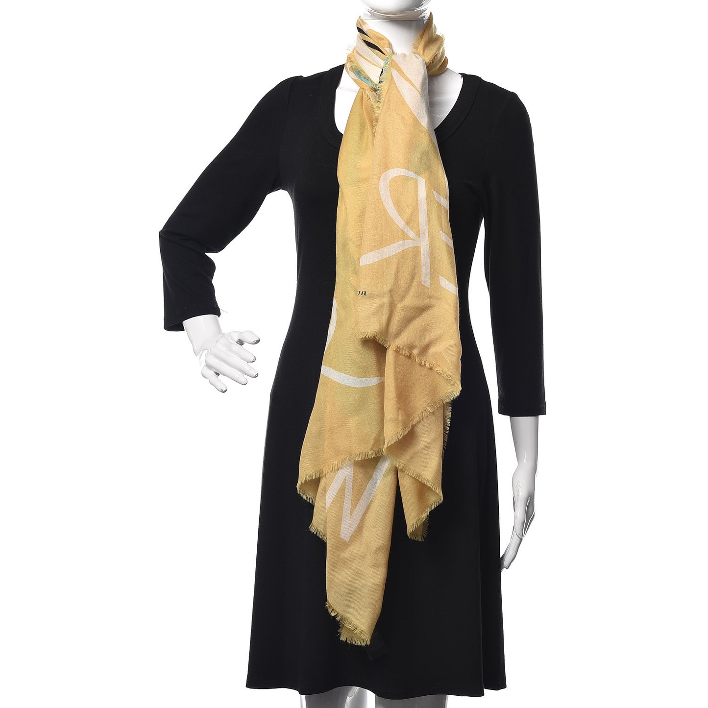 Cashmere The Writer Print Fringe Scarf Yellow