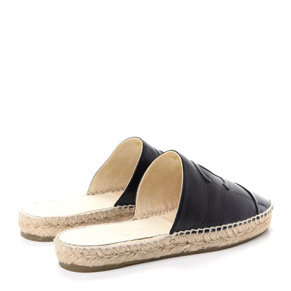 Chanel Goatskin Patent Calfskin CC Espadrille Mules 37 Black 4 of 11