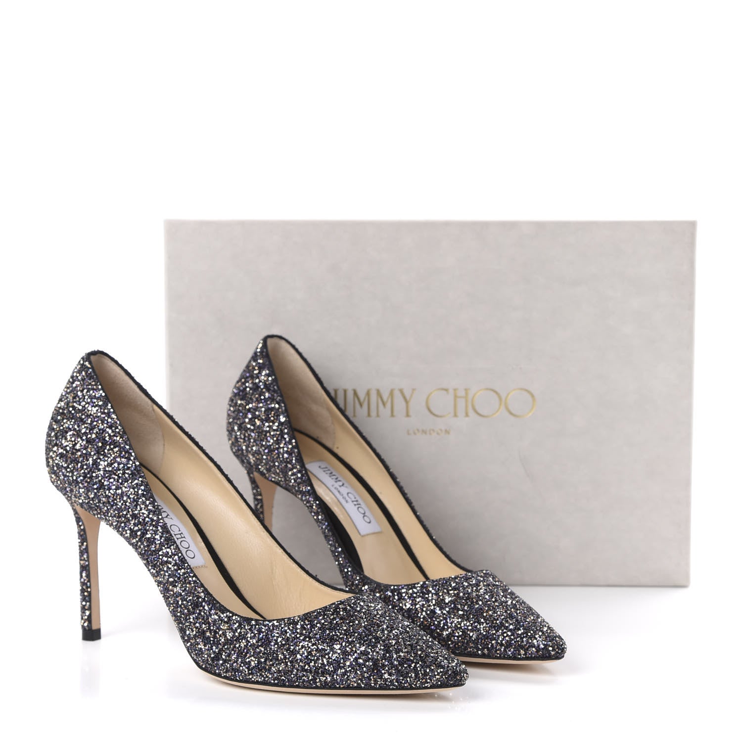 Jimmy Choo Coarse Glitter Pointy Toe Romy 85 Pumps 40.5 Twilight 8 of 8