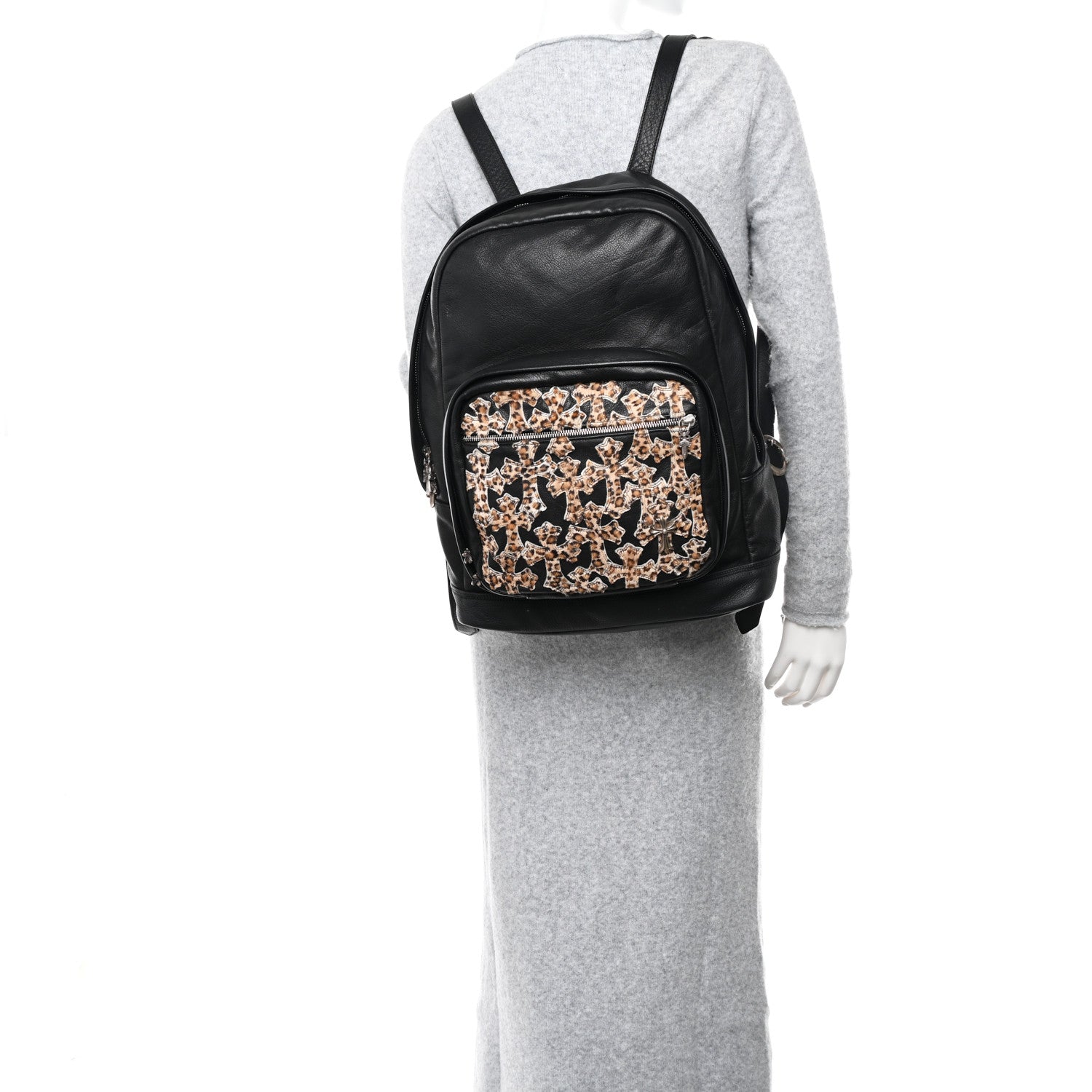 Chrome Hearts Calfskin Pony Hair Leopard Print Cross Patch 7th Grade Backpack Black Brown 2 of 9