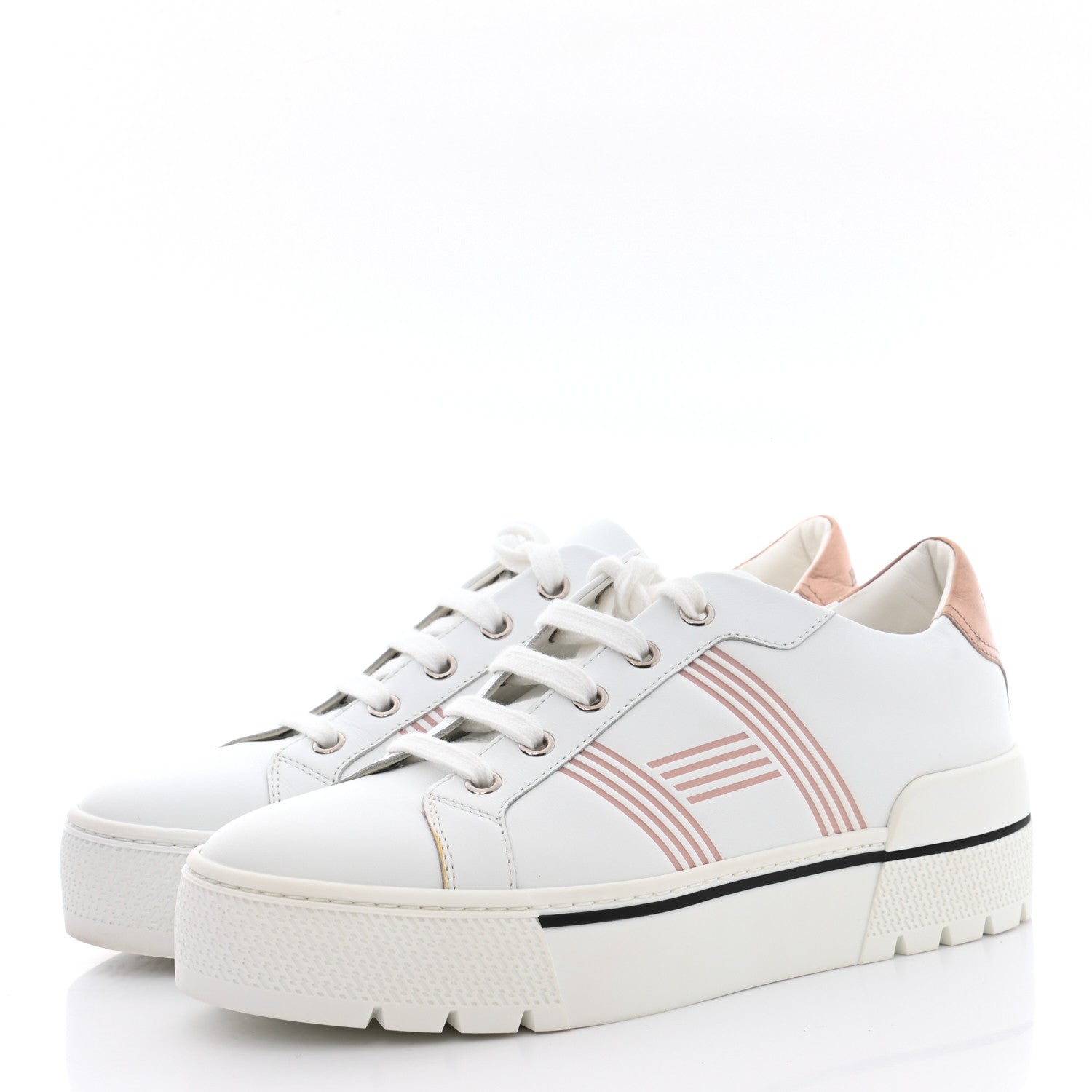 Hermes Calfskin Nappa Dare Sneakers 37 White Rose Dore 3 of 10