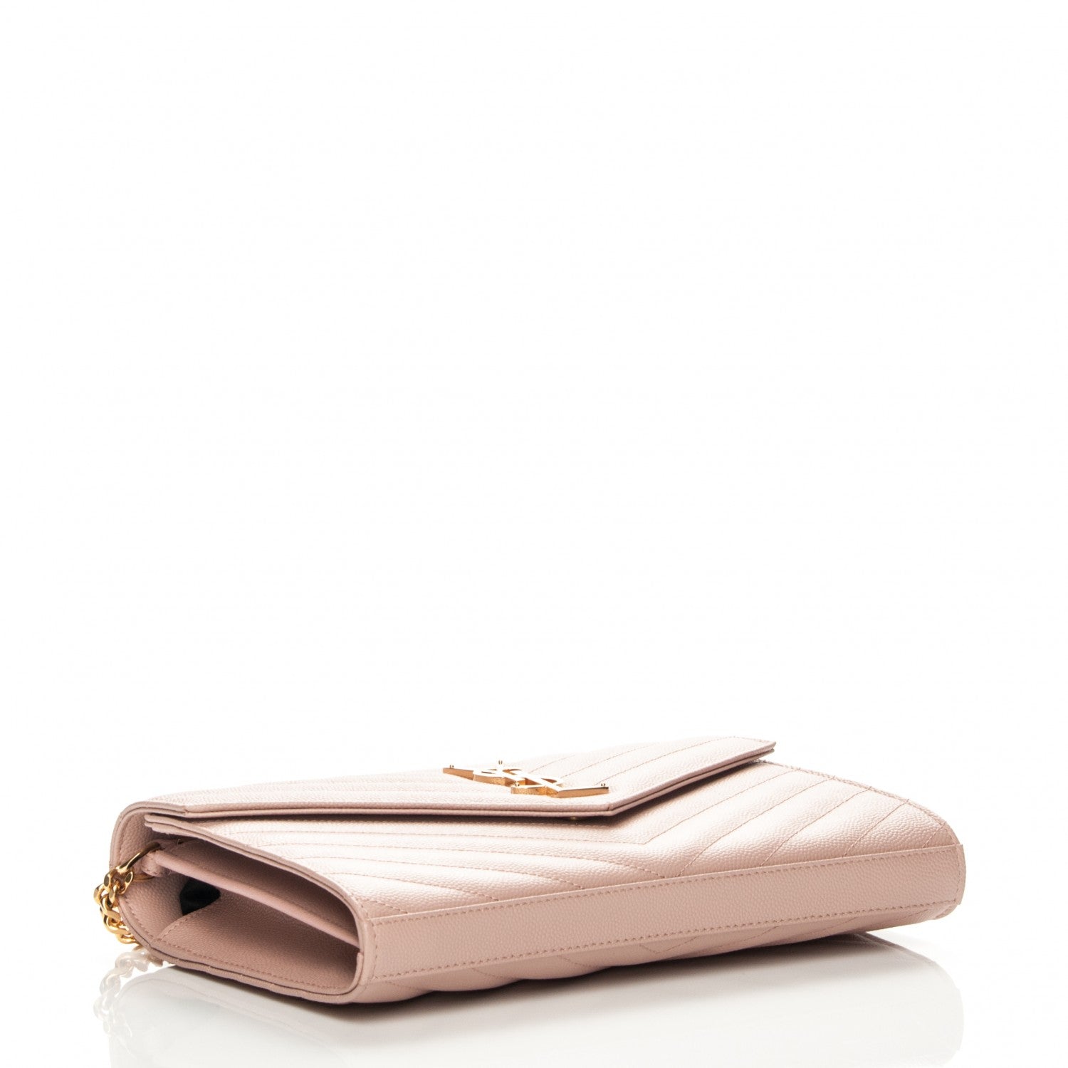 Saint Laurent Grain De Poudre Matelasse Chevron Monogram Chain Wallet Pale Pink 4 of 7
