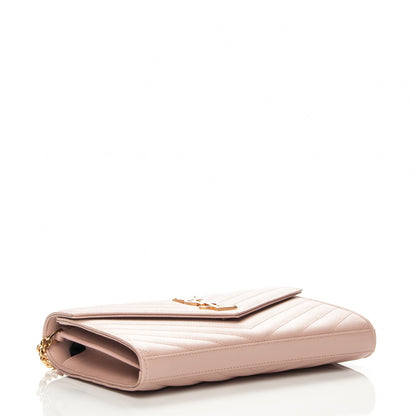 Saint Laurent Grain De Poudre Matelasse Chevron Monogram Chain Wallet Pale Pink 4 of 7
