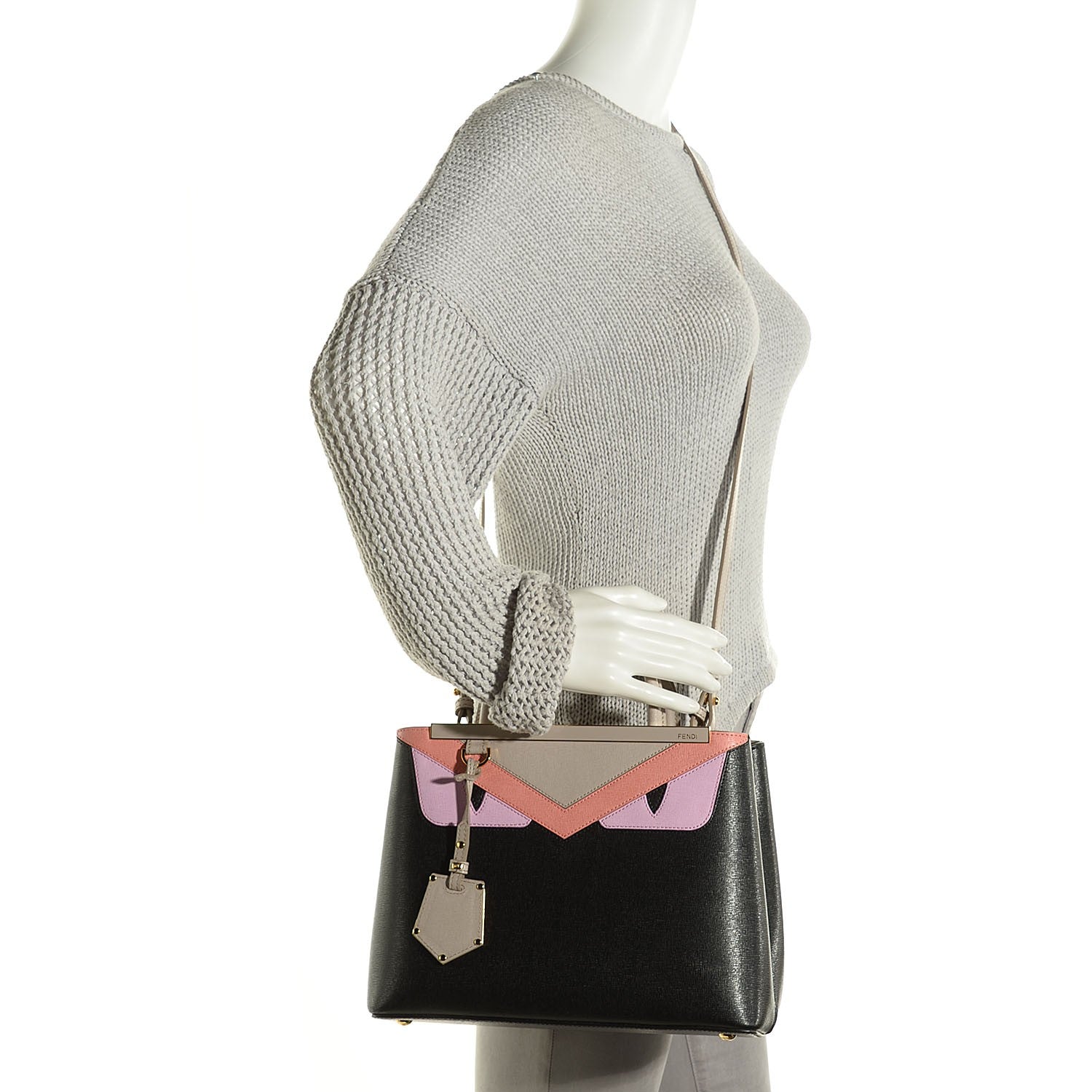 Fendi Vitello Elite Monster Petite 2Jours Tote Multicolor Black Grigio Polvere Multicolor 2 of 8