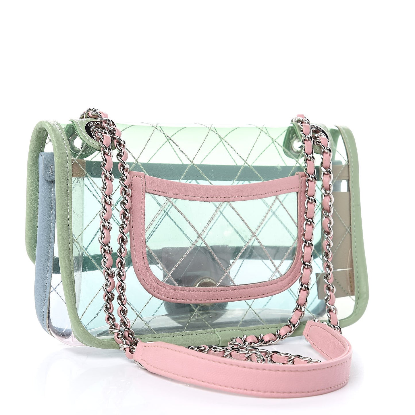 Lambskin PVC Quilted Mini Coco Splash Flap Blue Green