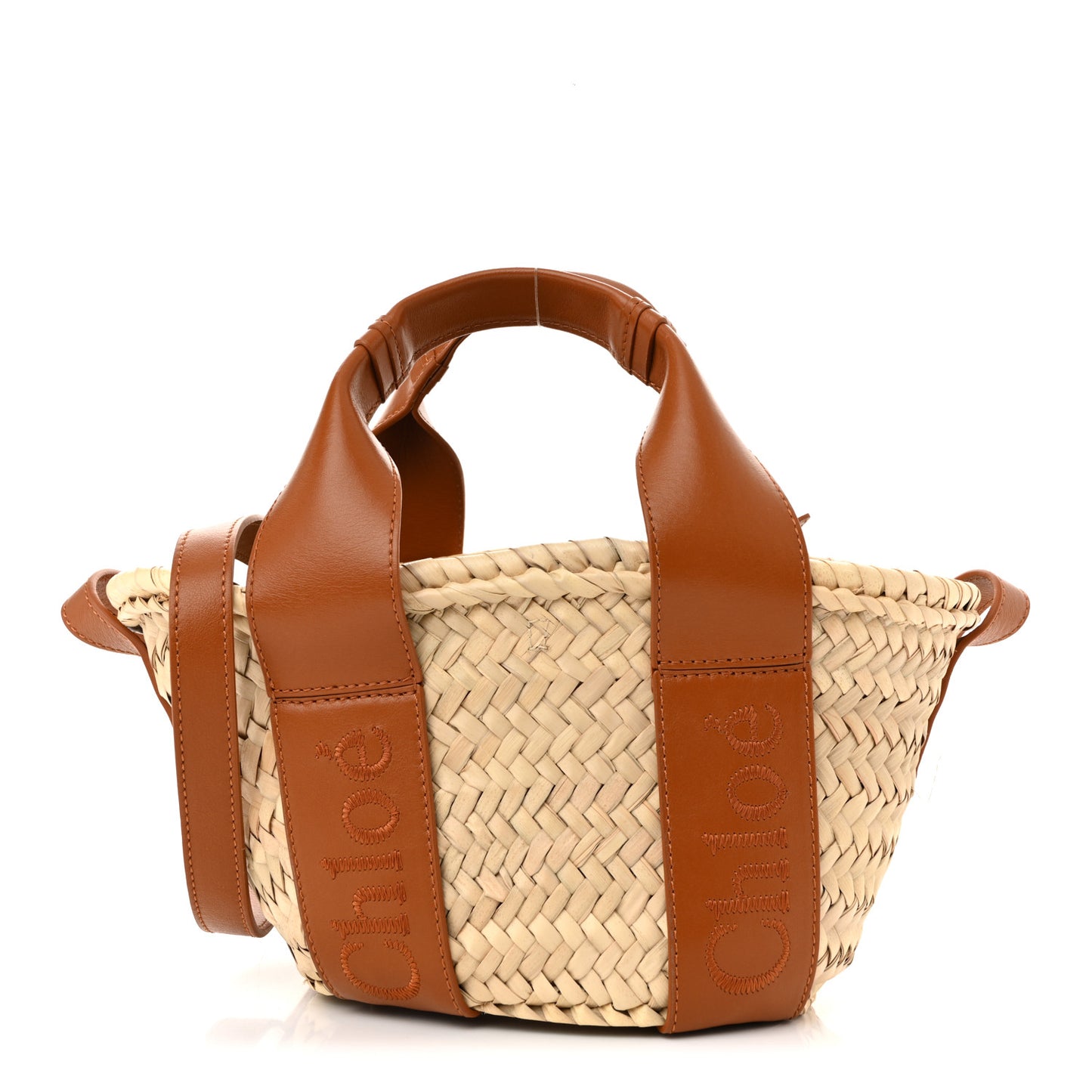 Raffia Smooth Calfskin Small Sense Basket Caramel