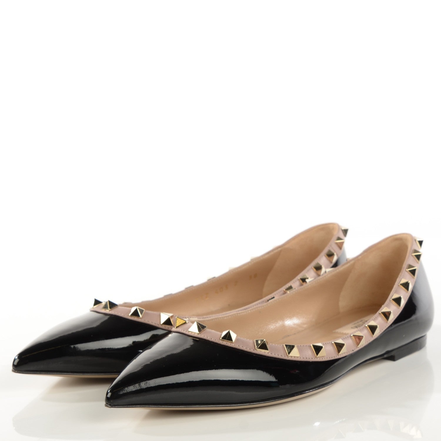 Valentino Garavani Patent Nappa Rockstud Ballerina Flats 38 Black Poudre 3 of 8