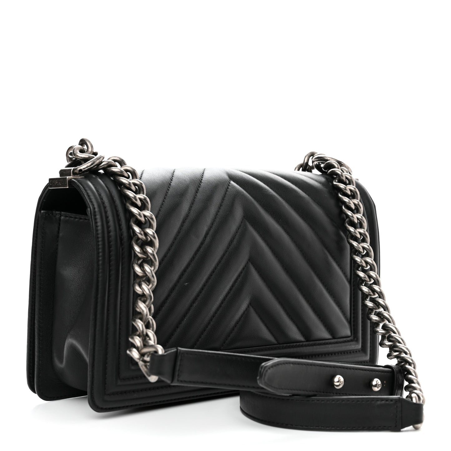 Lambskin Chevron Quilted Medium Boy Flap Black