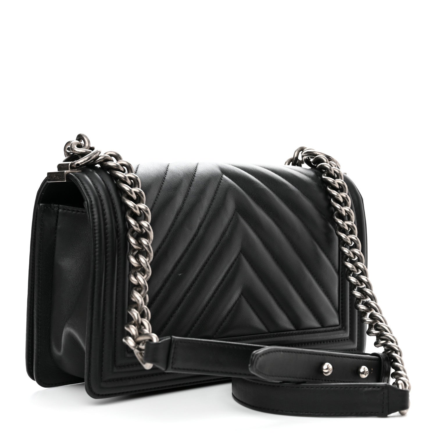 Chanel Lambskin Chevron Quilted Medium Boy Flap Black 3 of 11