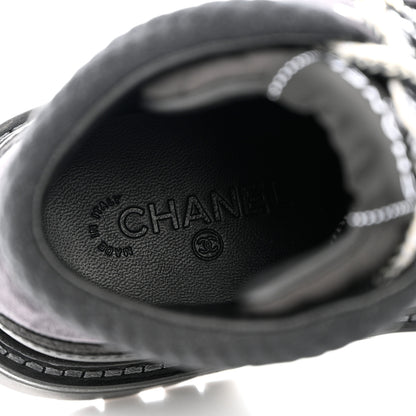 Chanel Suede Grained Calfskin CC Lace Up Boots 37 Black 7 of 11