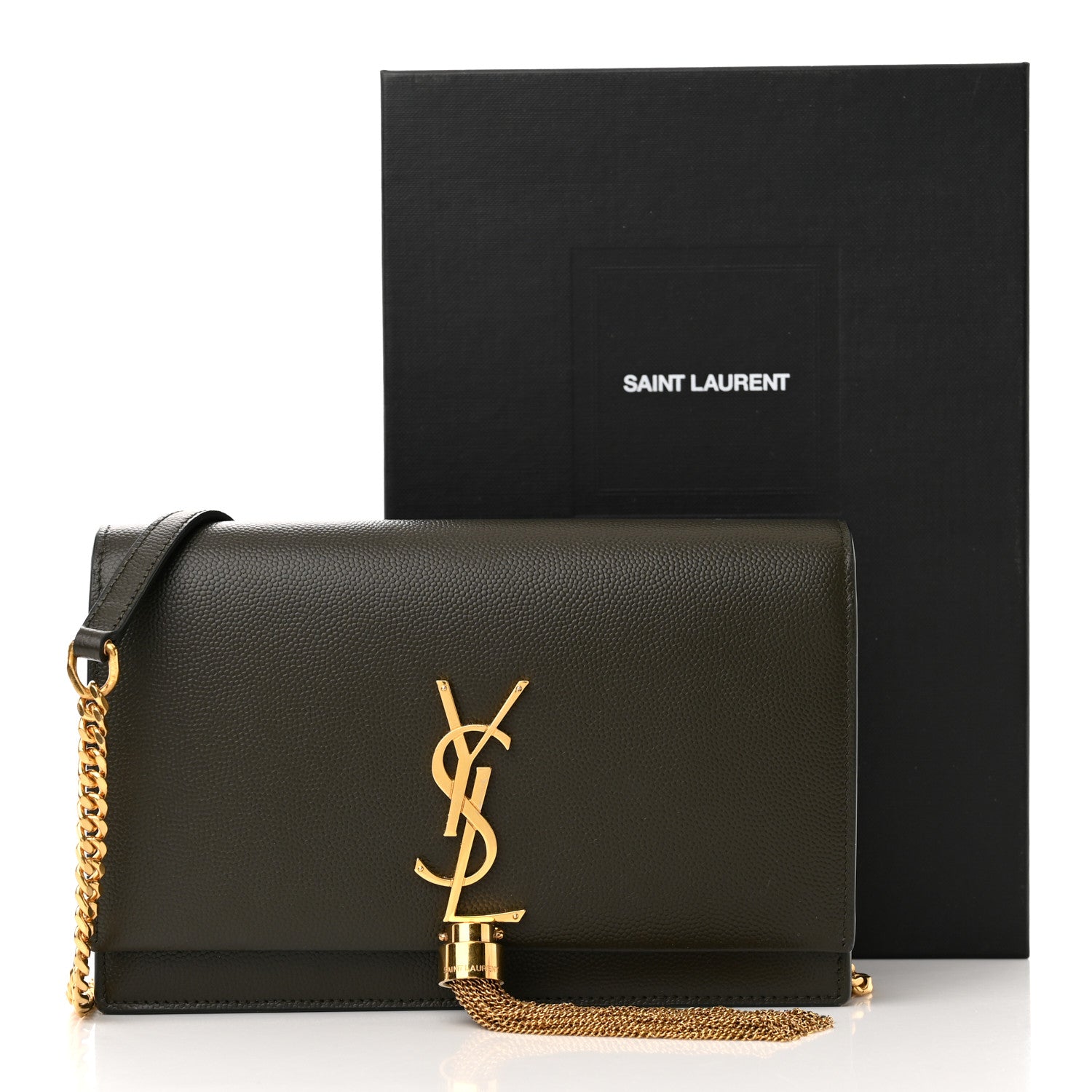Saint Laurent Grain De Poudre Classic Monogram Kate Tassel Chain Wallet Earth 10 of 10