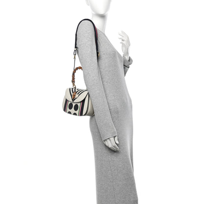 Gucci Calfskin Web Geometric Print Small Bamboo 1947 Top Handle Bag White Multi 2 of 11