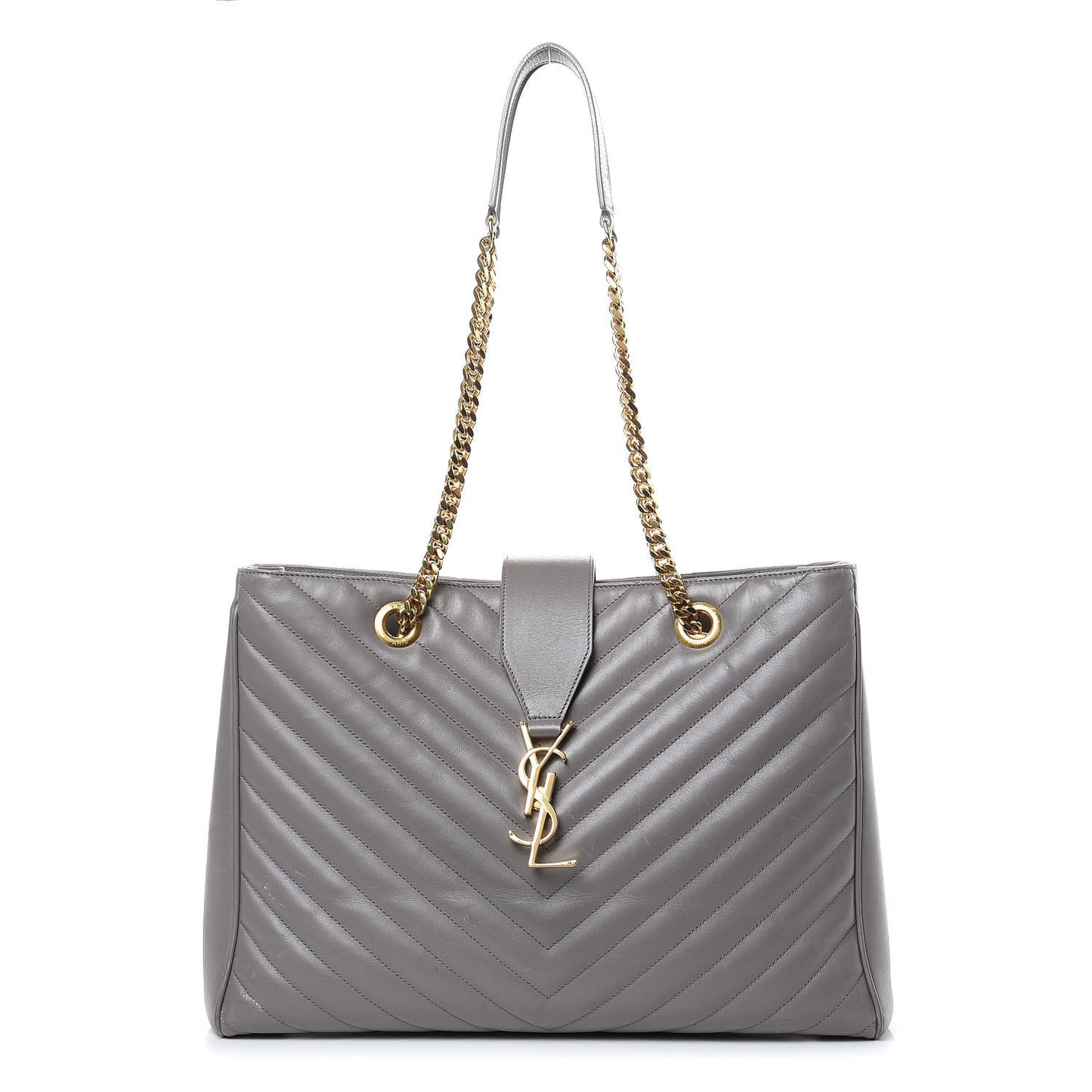 Smooth Calfskin Matelasse Chevron Large Monogram Shopping Bag Grey