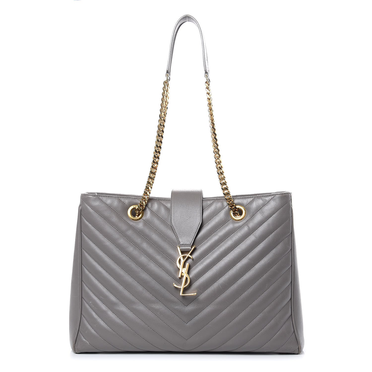 Saint Laurent Smooth Calfskin Matelasse Chevron Large Monogram Shopping Bag Grey 1 of 18