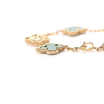 Van Cleef & Arpels 18K Yellow Gold Diamond Malachite 5 Motifs Vintage Alhambra Bracelet 5 of 9