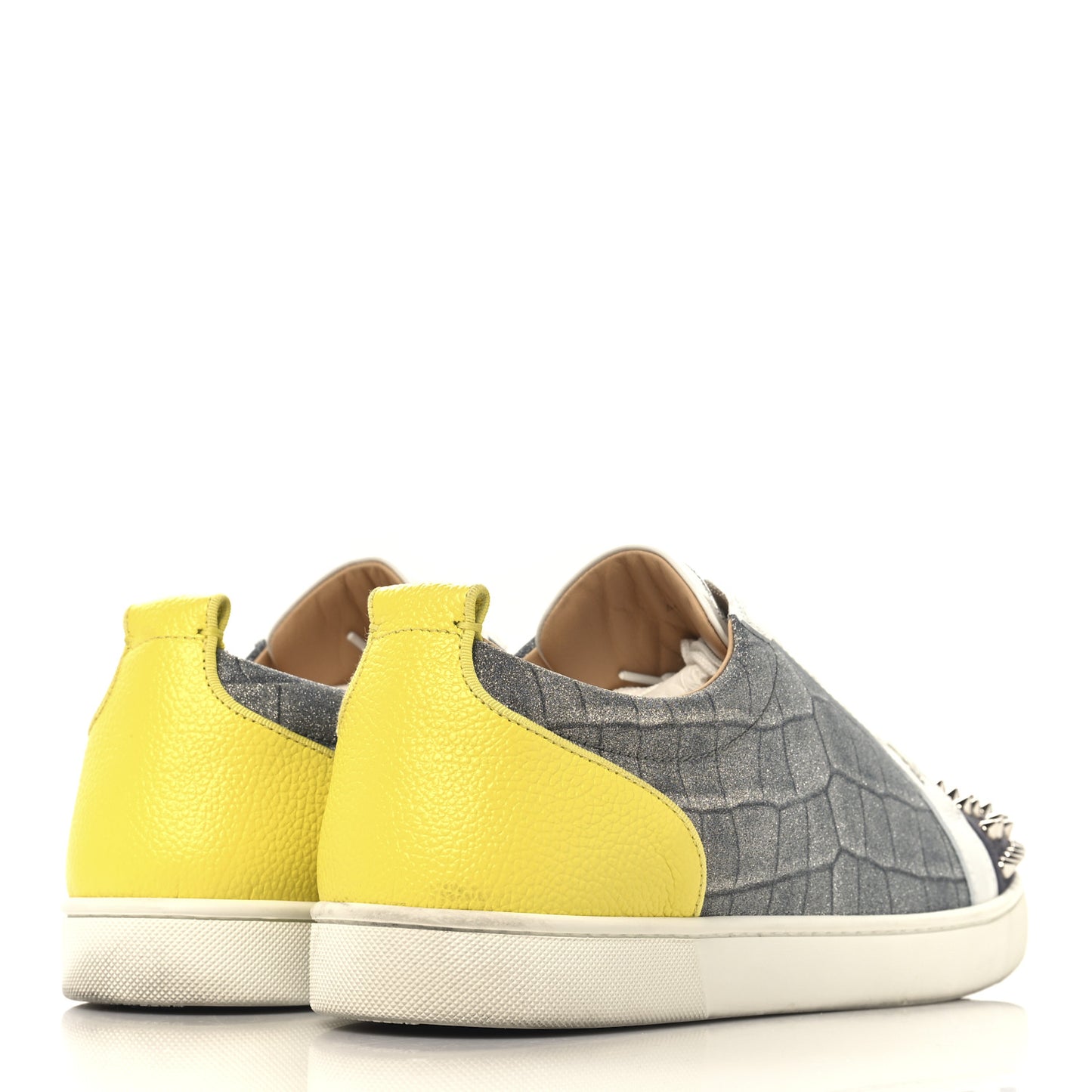 Suede Calfskin Crocodile Embossed Mens Louis Junior Spikes Orlato Flat Sneakers 44 Multicolor