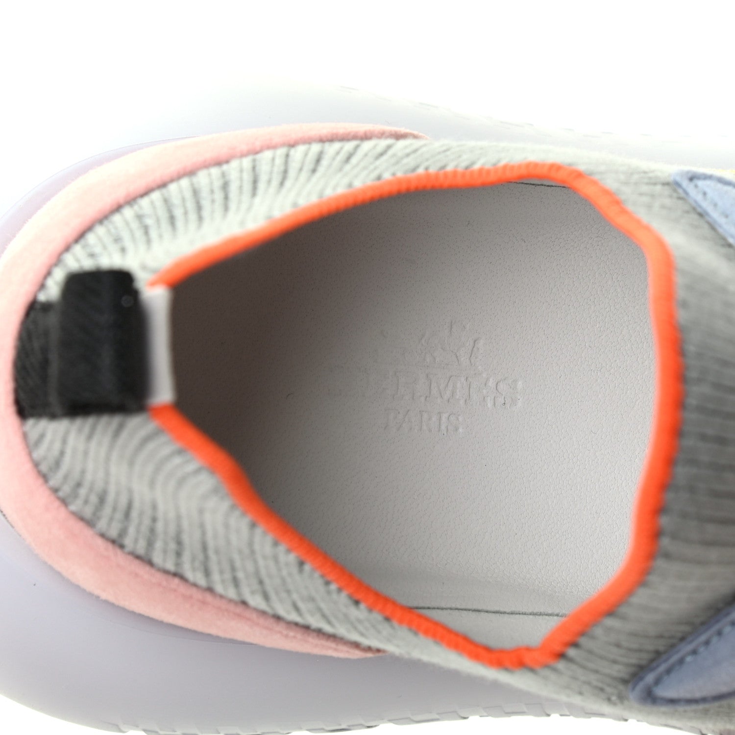 Hermes Knit Suede Goatskin Womens Crew Sneakers 37.5 Multicolor Gris Orange 7 of 9