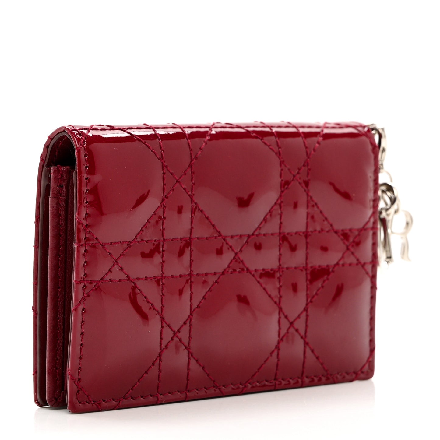 Patent Cannage Small Lady Dior Flap Card Holder Scarlet
